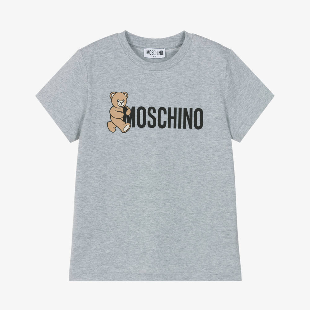 Moschino-Grey Teddy Bear Logo Cotton T-Shirt | Childrensalon Outlet