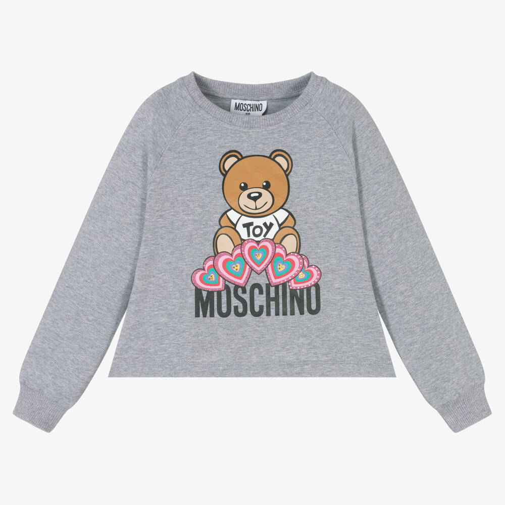 Moschino Kid-Teen - سويتشيرت قطن جيرسي لون رمادي للبنات | Childrensalon