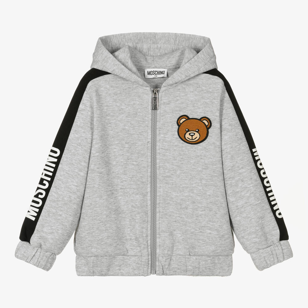 Moschino Kid Teen Grey Teddy Logo Zip Up Top Childrensalon Outlet