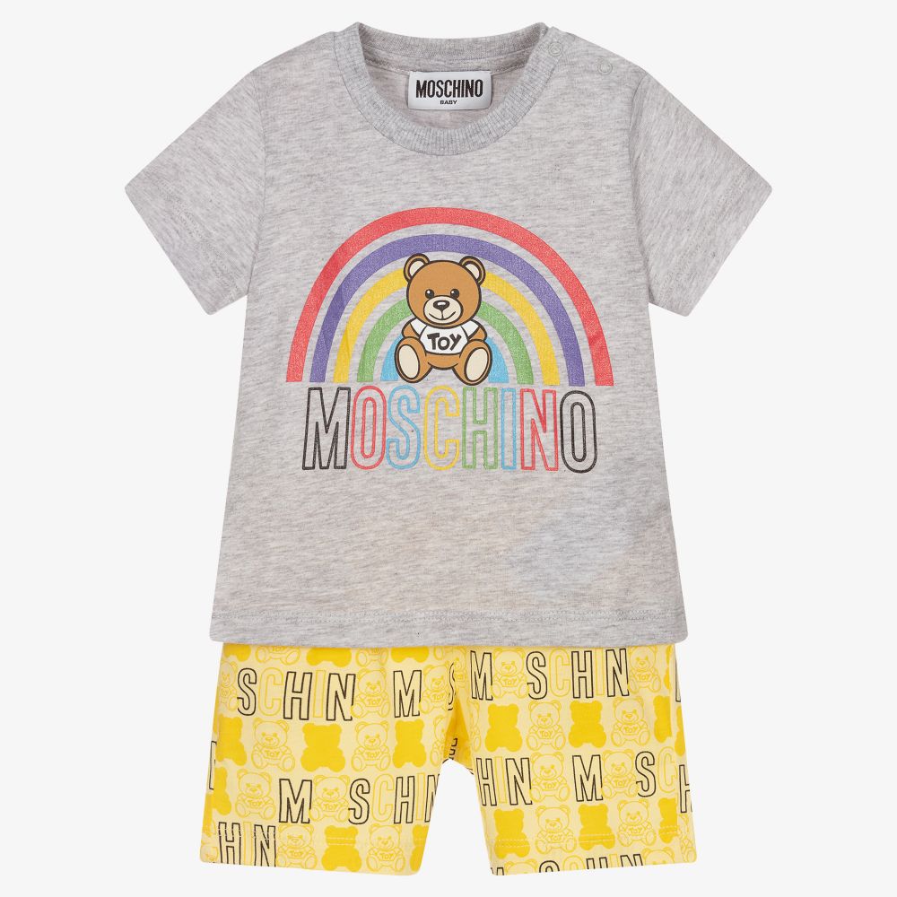 Moschino Baby - طقم شورت قطن لون رمادي وأصفر للأطفال | Childrensalon