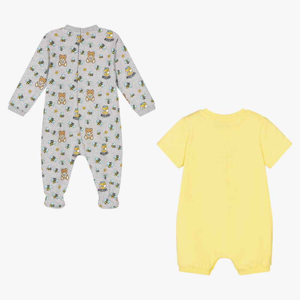 Moschino Baby-بِدلة أوفرول قطن لون أصفر ورمادي للأطفال (عدد 2) | Childrensalon Outlet