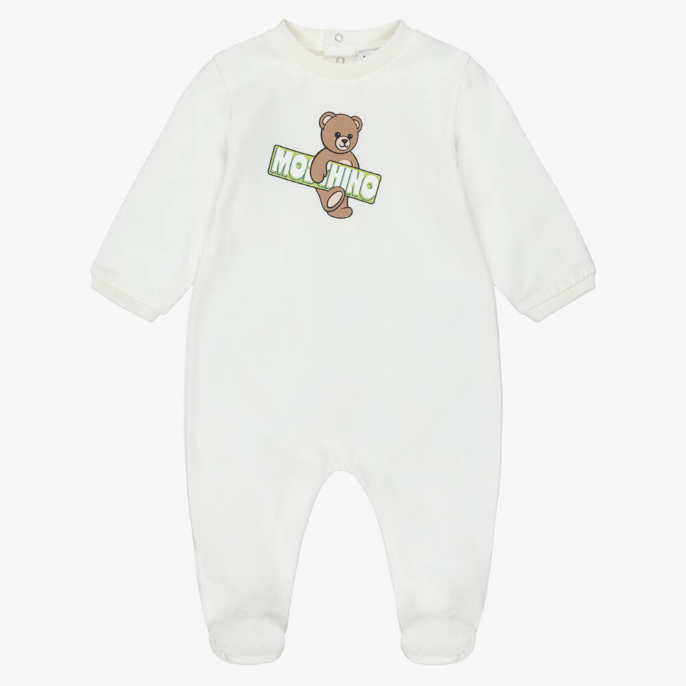 Moschino-Ivory Bear Babygrow | Childrensalon Outlet