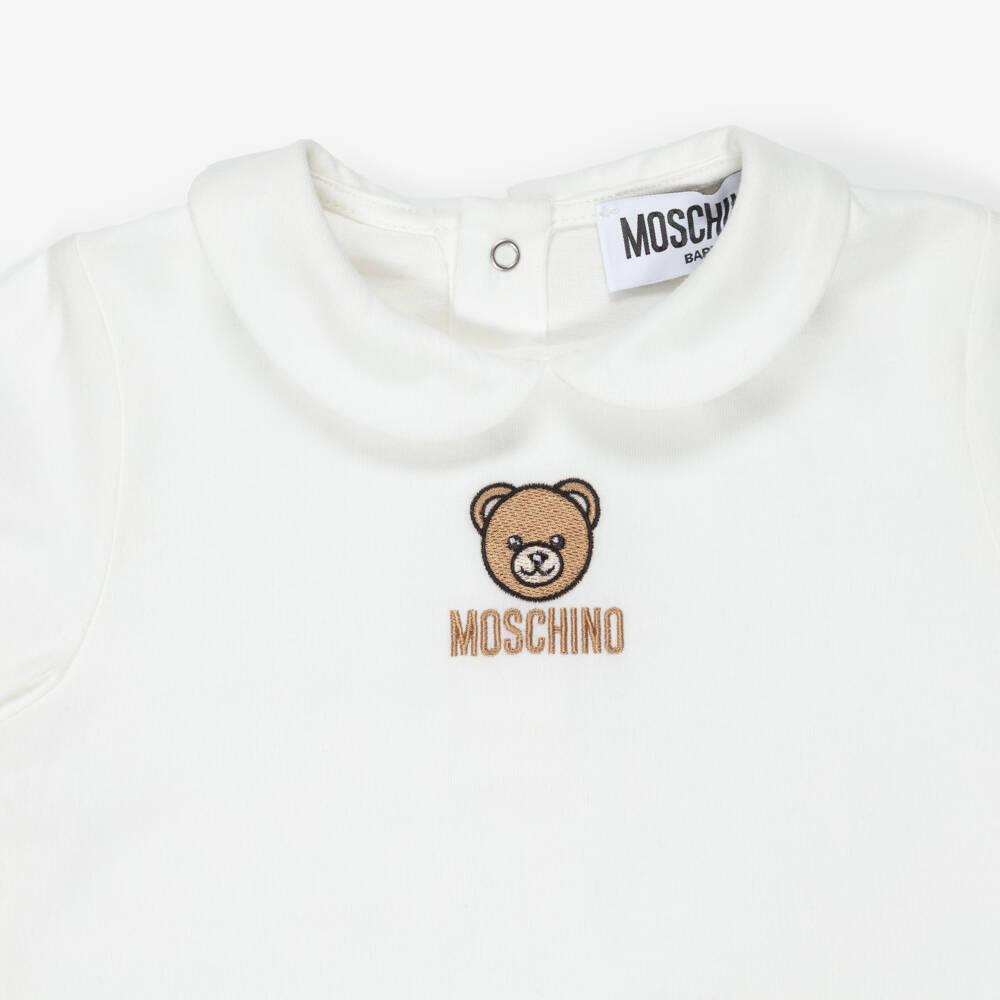 Moschino-Ivory Bear Patch Babygrow | Childrensalon Outlet