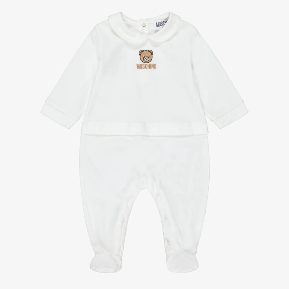 Moschino-Ivory Bear Patch Babygrow | Childrensalon Outlet
