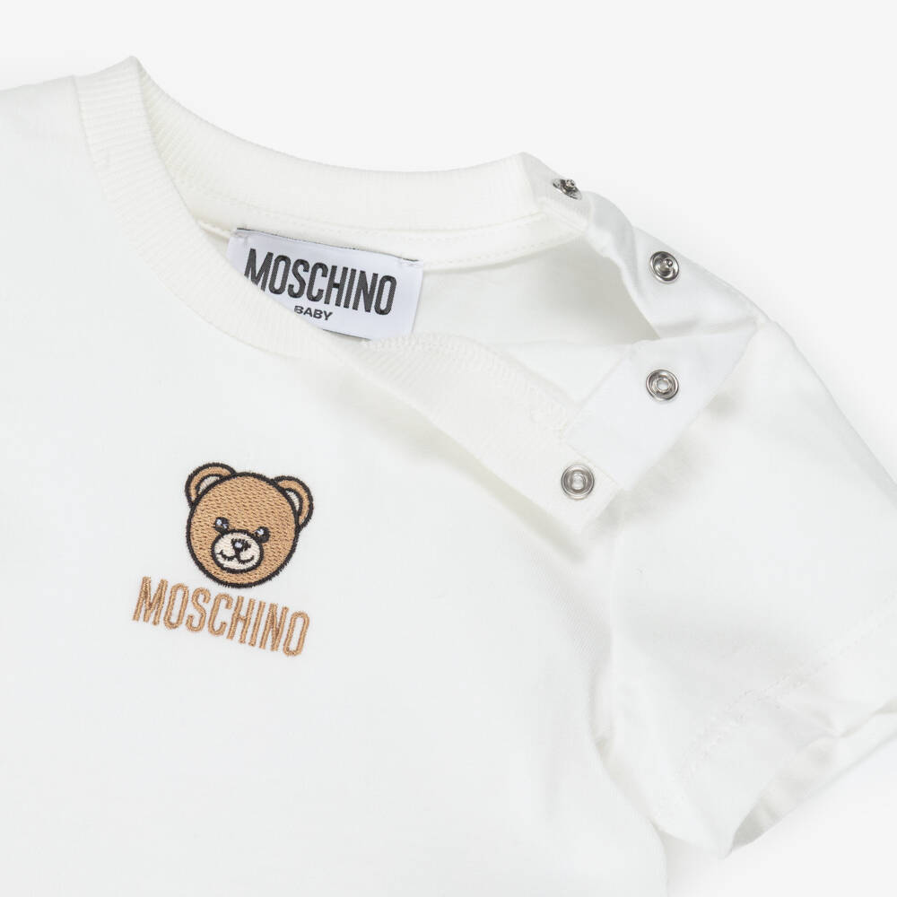 Moschino-Ivory Bear Patch T-shirt | Childrensalon Outlet