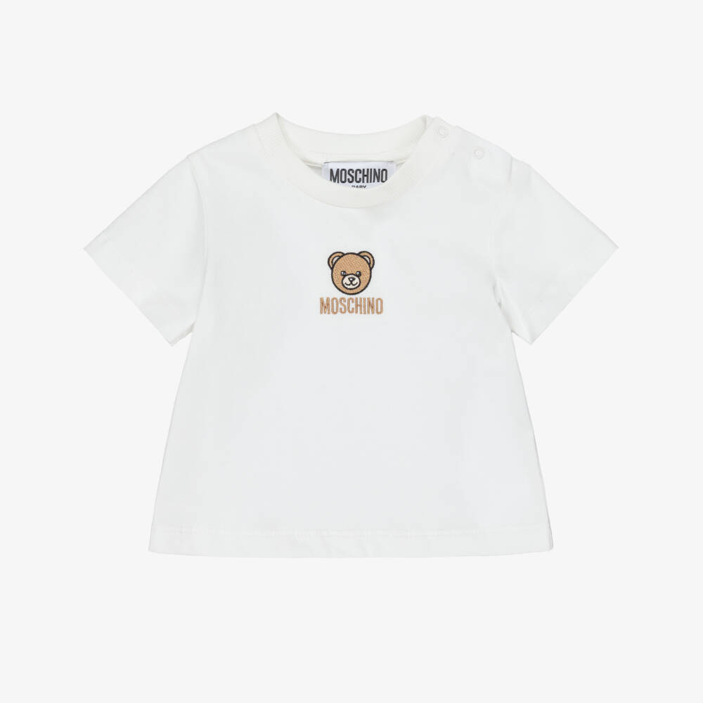 Moschino-Ivory Bear Patch T-shirt | Childrensalon Outlet