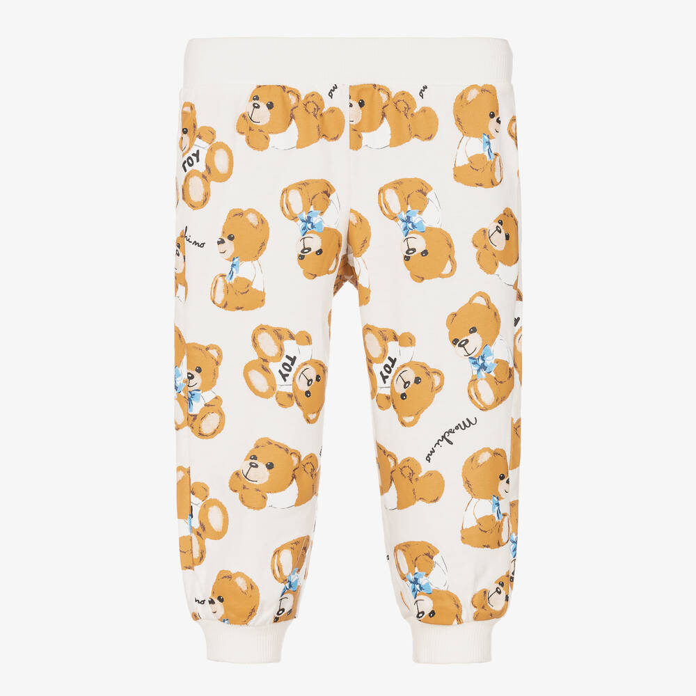 Moschino Baby - Ivory & Beige Teddy Bear Cotton Joggers | Childrensalon