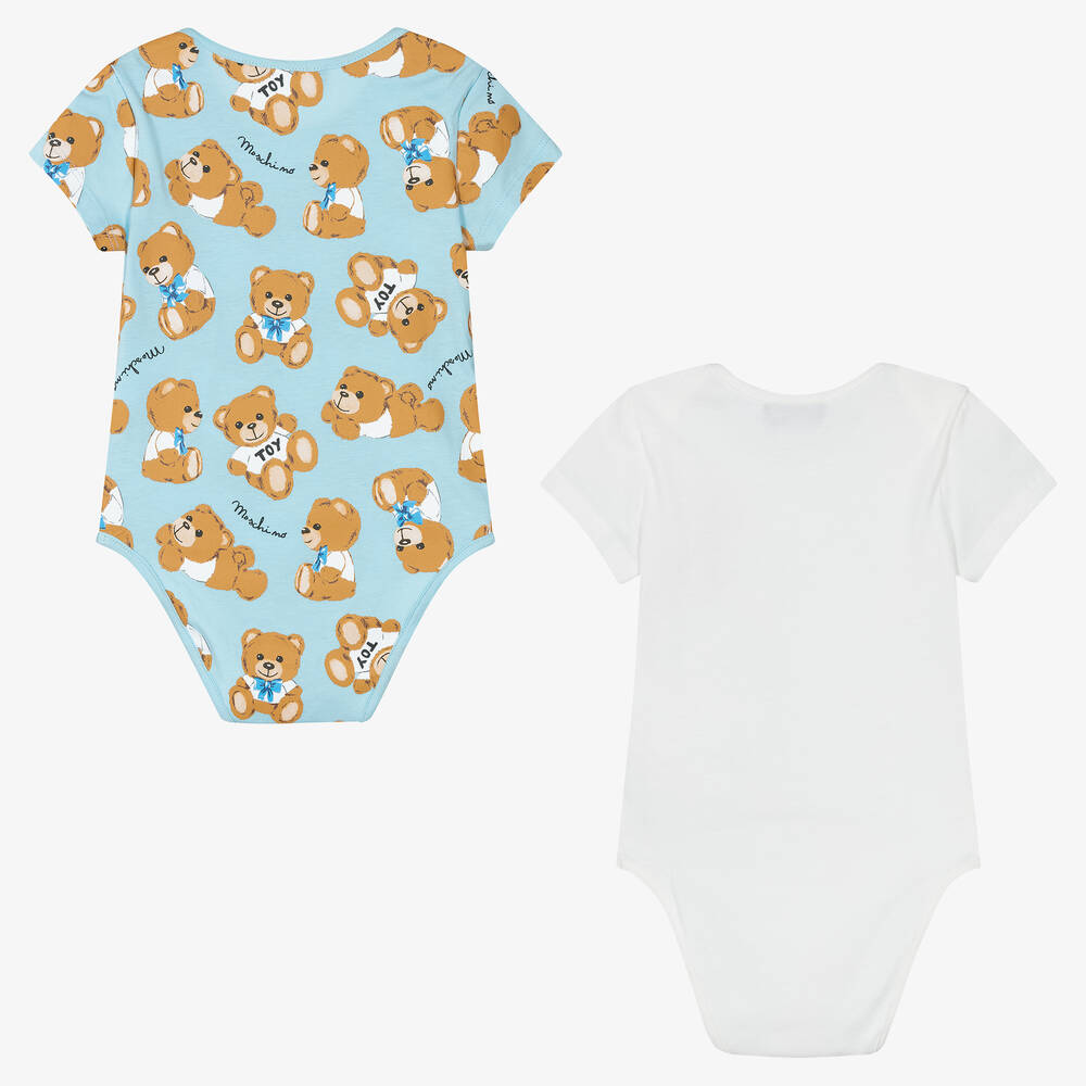 موسكينو Baby-Ivory & Blue Cotton Bodyvests (2 Pack) | Childrensalon Outlet