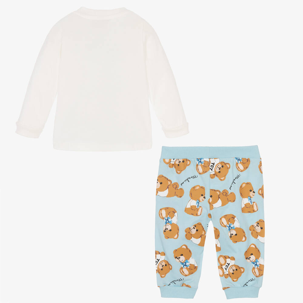 موسكينو Baby-طقم بنطلون قطن جيرسي لون أزرق وعاجي للأطفال | Childrensalon Outlet