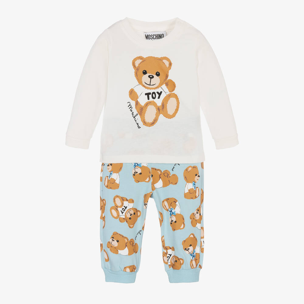 Moschino Baby-Ivory & Blue Teddy Trouser Set | Childrensalon Outlet