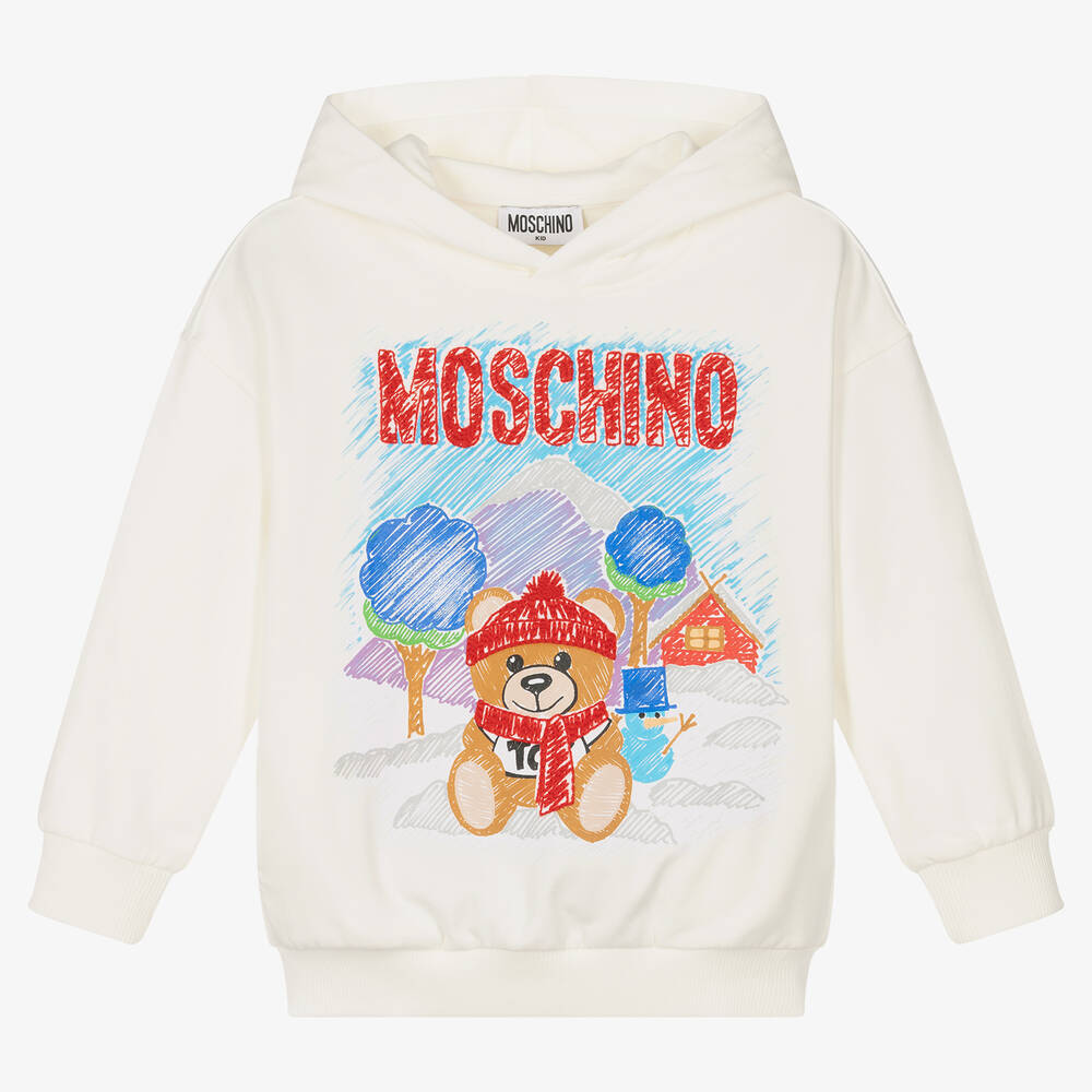 Ivory Cotton Bear Logo Hoodie