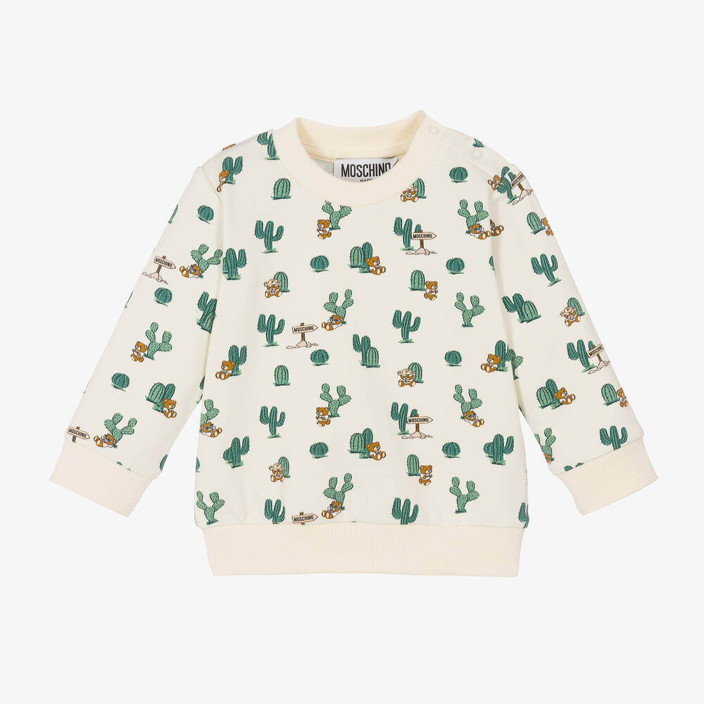 Moschino Baby Ivory Cotton Cactus Teddy Bear Sweatshirt Childrensalon Outlet