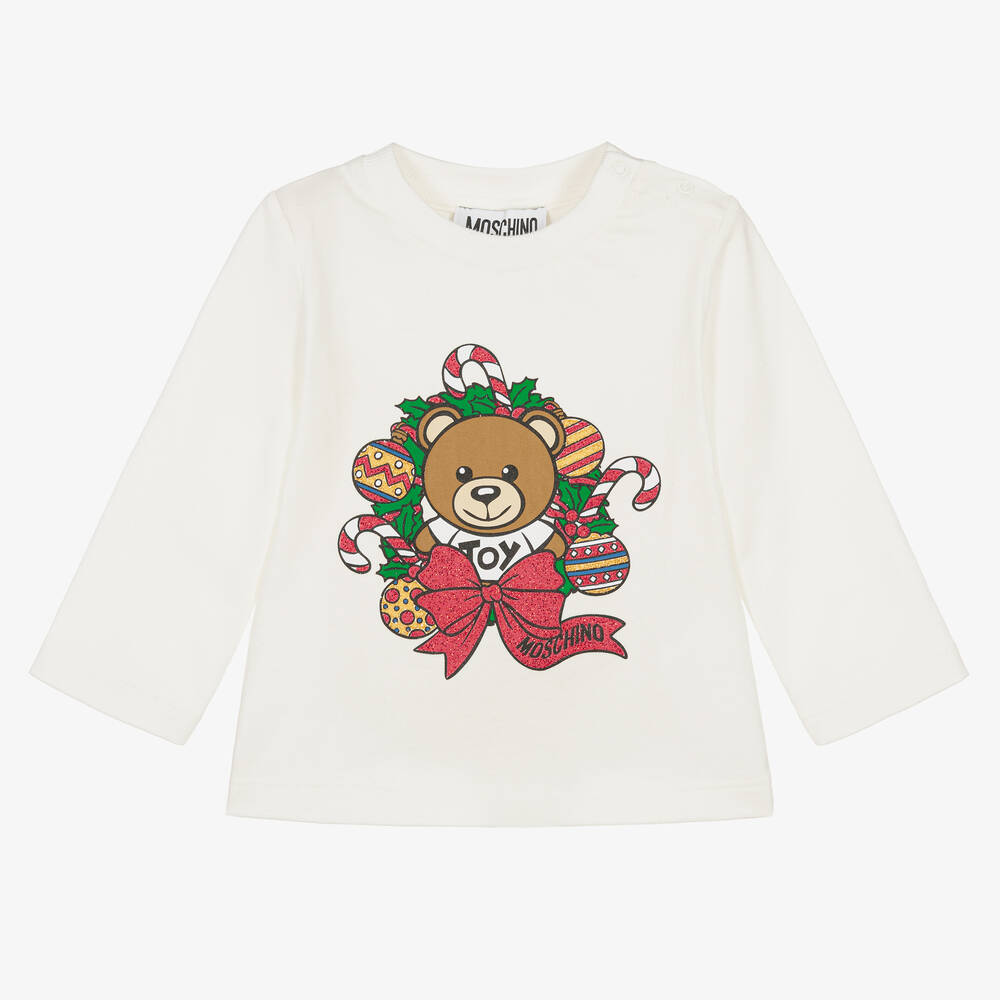 Moschino Baby - Teddybär-Baumwolloberteil Elfenbein | Childrensalon