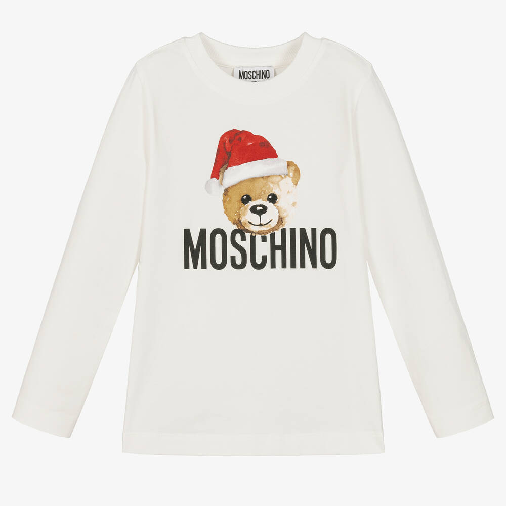 Moschino Kid-Teen-Ivory Cotton Festive Teddy Bear Top | Childrensalon Outlet