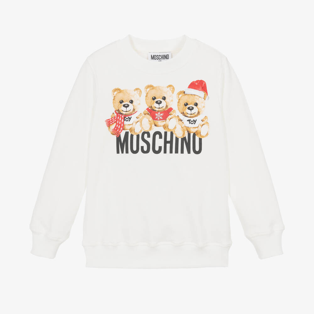 Moschino Kid-Teen - Ivory Cotton Festive Teddy Sweatshirt | Childrensalon