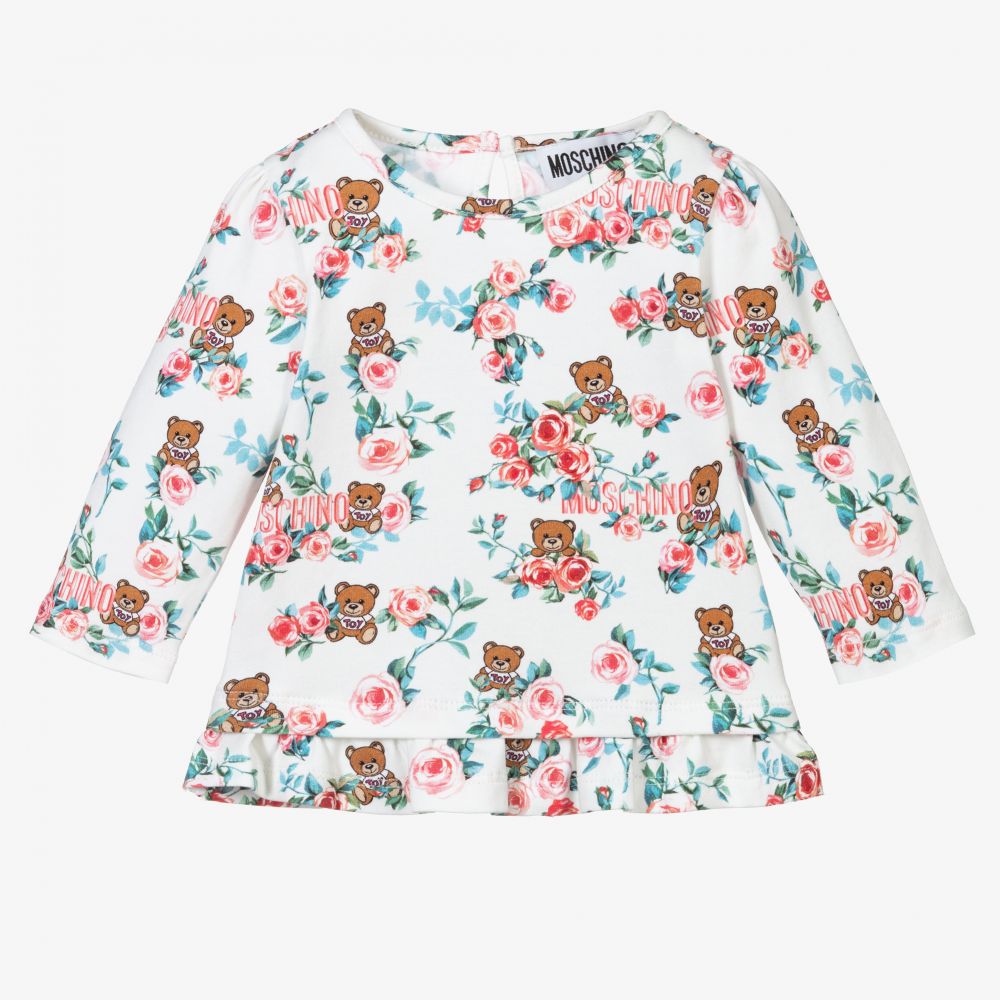 Moschino Baby-Ivory Cotton Floral Logo Top | Childrensalon Outlet