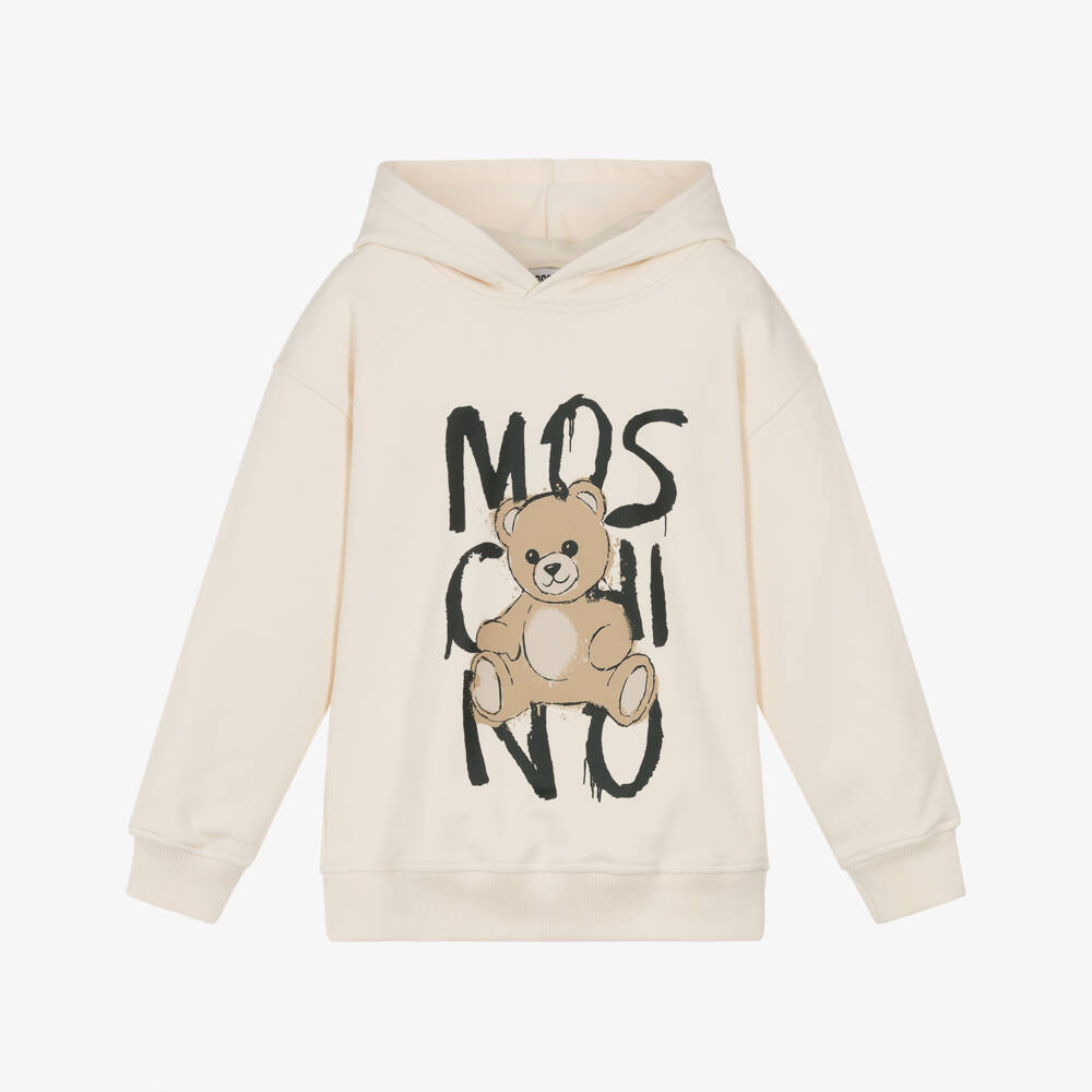 Moschino-Ivory Cotton Graffiti Teddy Bear Hoodie | Childrensalon Outlet