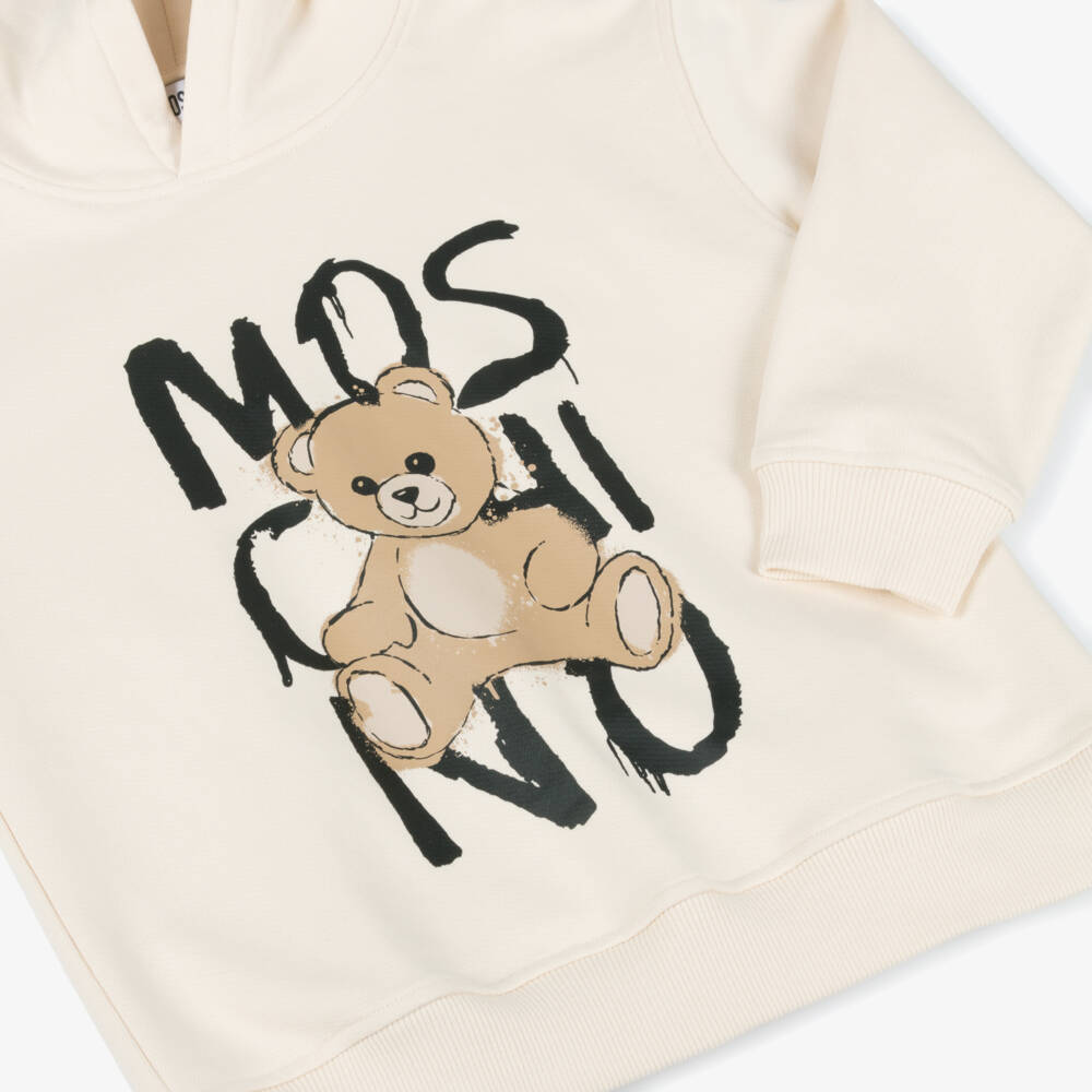 Moschino-Ivory Cotton Graffiti Teddy Bear Hoodie | Childrensalon Outlet