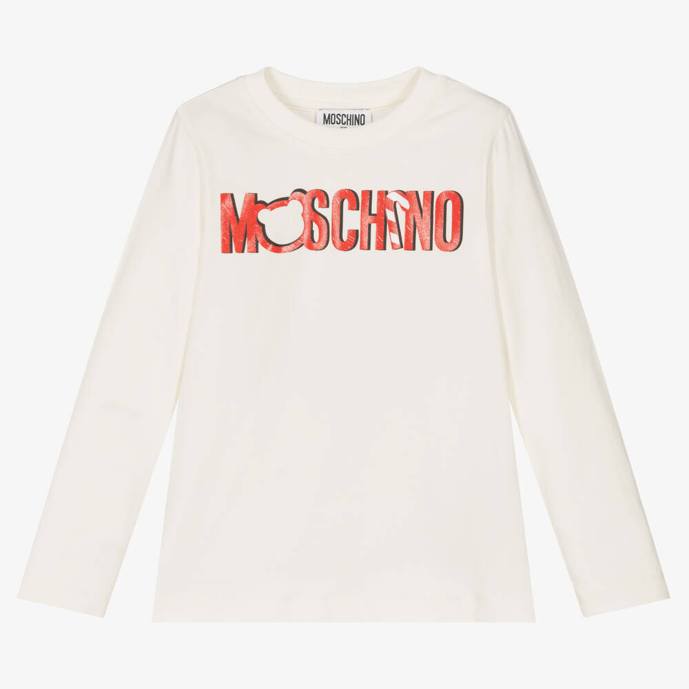 Moschino Kid-Teen - Ivory Cotton Jersey Logo Top | Childrensalon