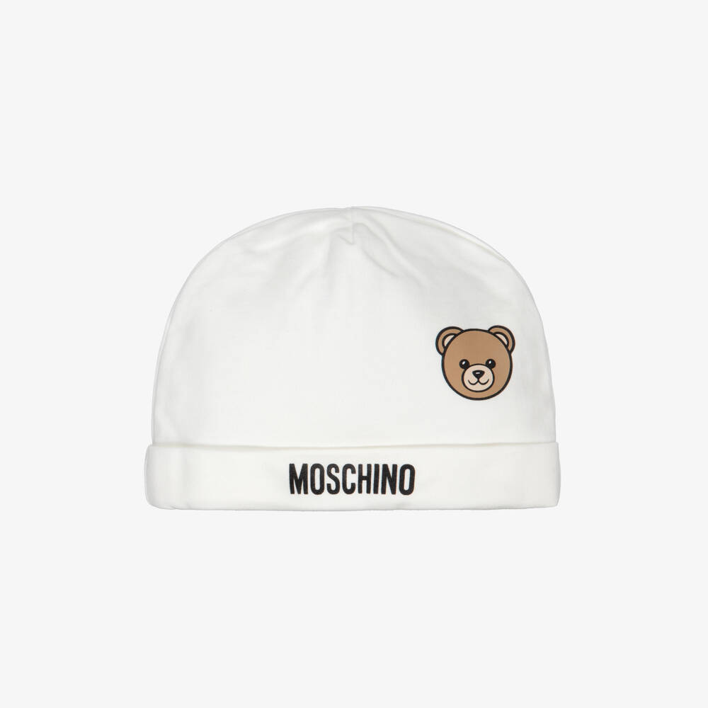 Moschino-Ivory Cotton Jersey Teddy Bear Baby Hat | Childrensalon Outlet