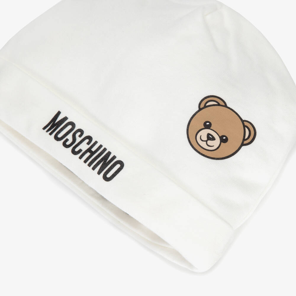 Moschino-Ivory Cotton Jersey Teddy Bear Baby Hat | Childrensalon Outlet