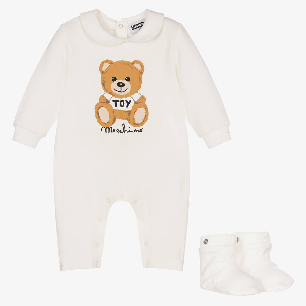 Moschino Малыши-Кремовый хлопковый комбинезон | Childrensalon Outlet