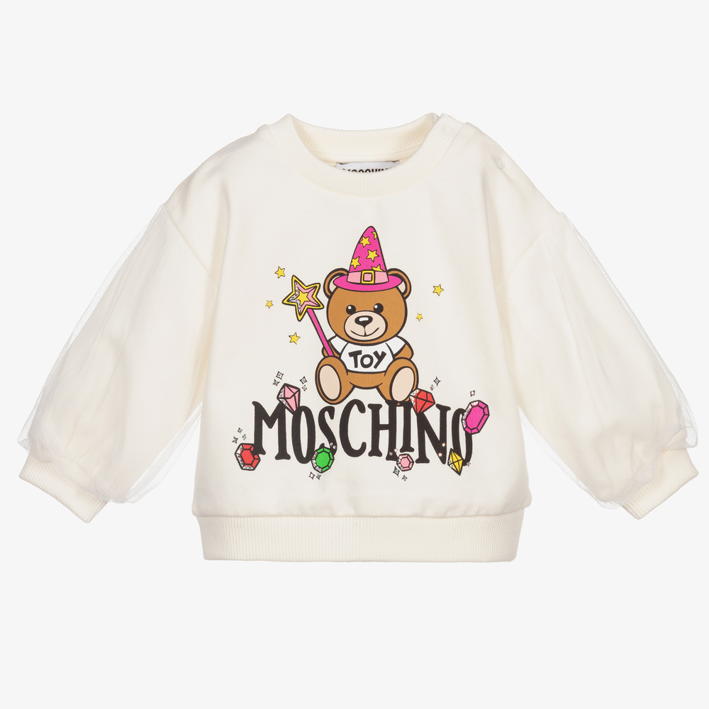 Moschino Baby - سويتشيرت أطفال بناتي قطن جيرسي لون عاجي | Childrensalon