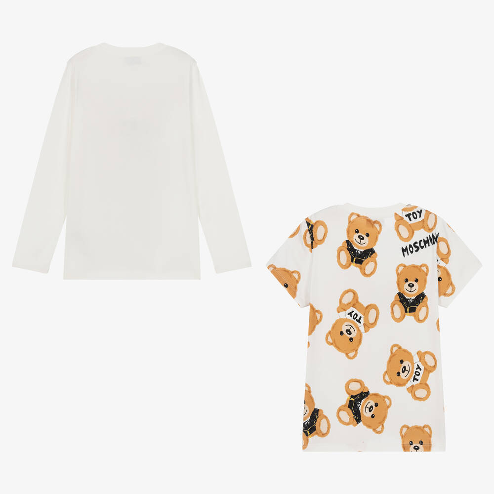 موسكينو Kid-Teen-Ivory Cotton Logo Tops (2 Pack) | Childrensalon Outlet