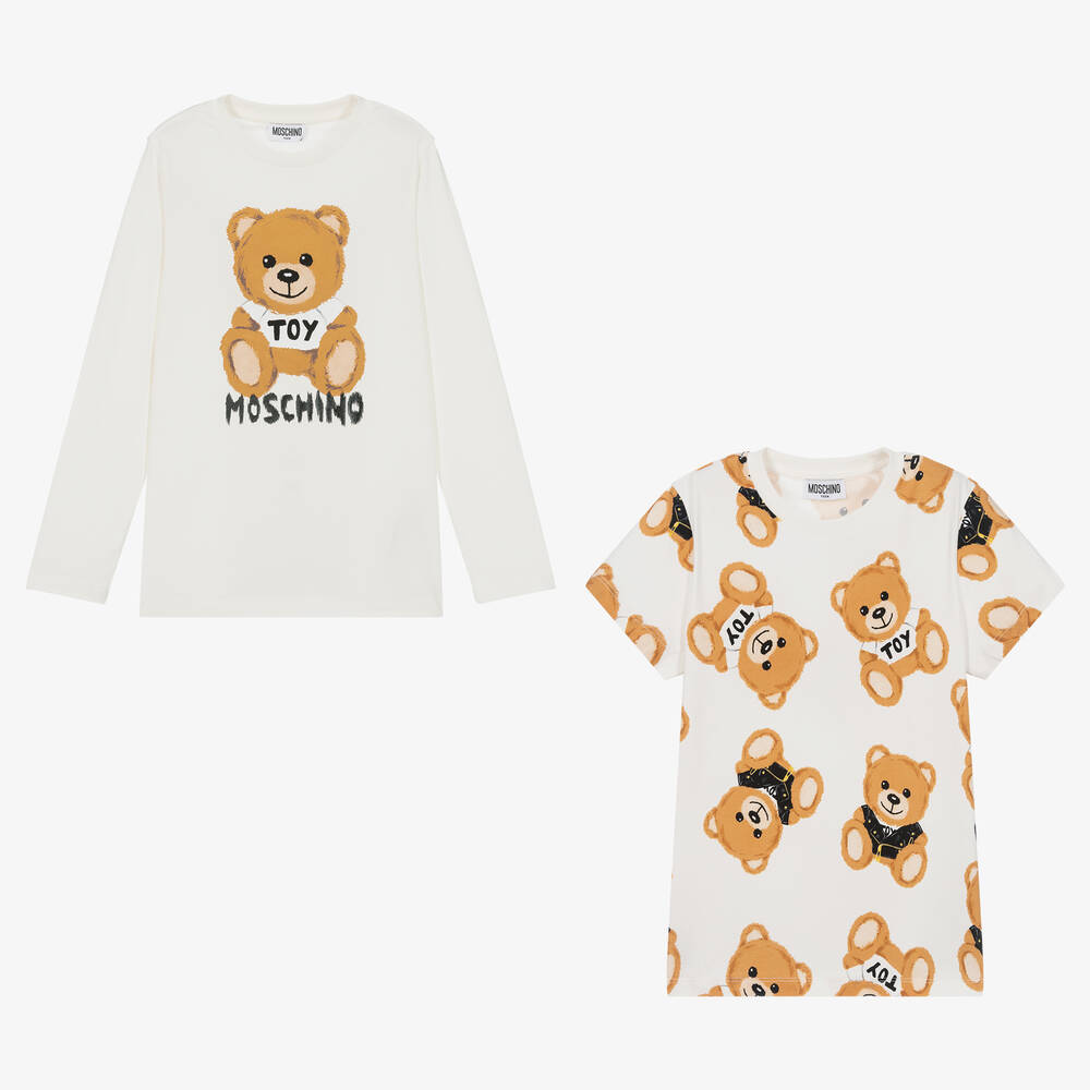 Moschino Kid-Teen - Ivory Cotton Logo Tops (2 Pack) | Childrensalon