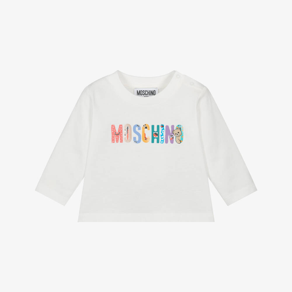 Moschino-Кремовая хлопковая футболка с логотипом монстра для детей | Childrensalon Outlet