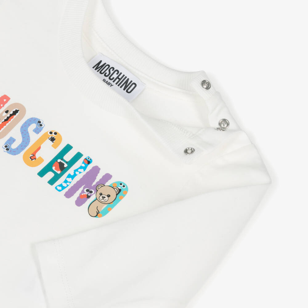 Moschino-Кремовая хлопковая футболка с логотипом монстра для детей | Childrensalon Outlet