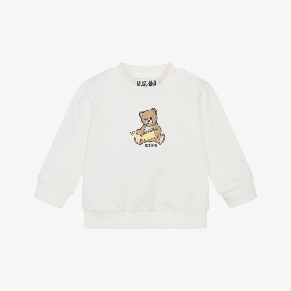 Moschino-Ivory Cotton Reading Bear Sweatshirt | Childrensalon Outlet