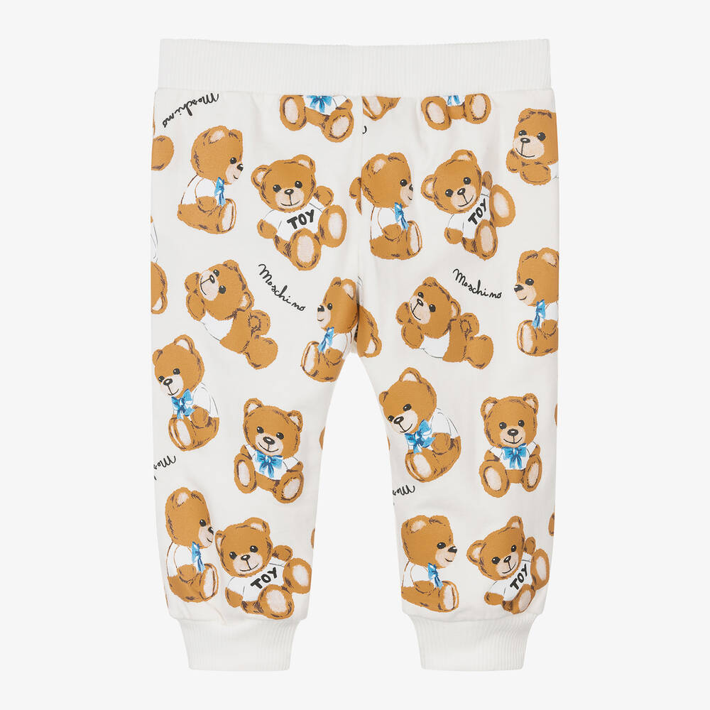 Moschino Baby - Ivory Cotton Teddy Bear Baby Joggers | Childrensalon