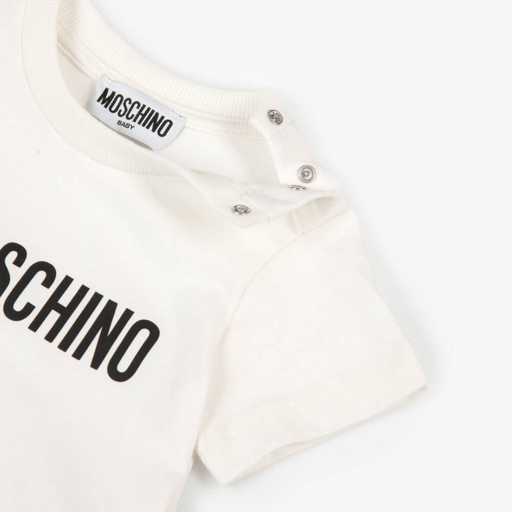 Moschino-Ivory Cotton Teddy Bear Baby T-Shirt | Childrensalon Outlet