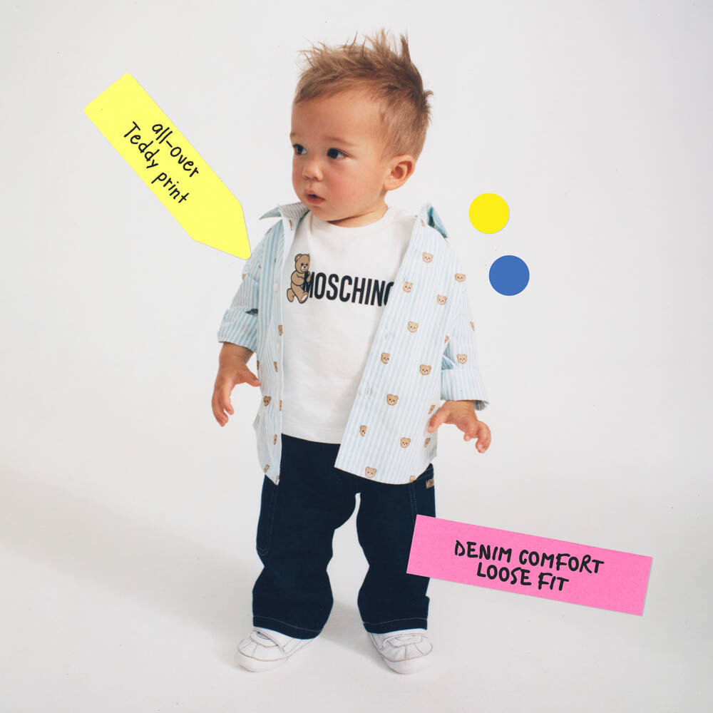 Moschino-Ivory Cotton Teddy Bear Baby T-Shirt | Childrensalon Outlet