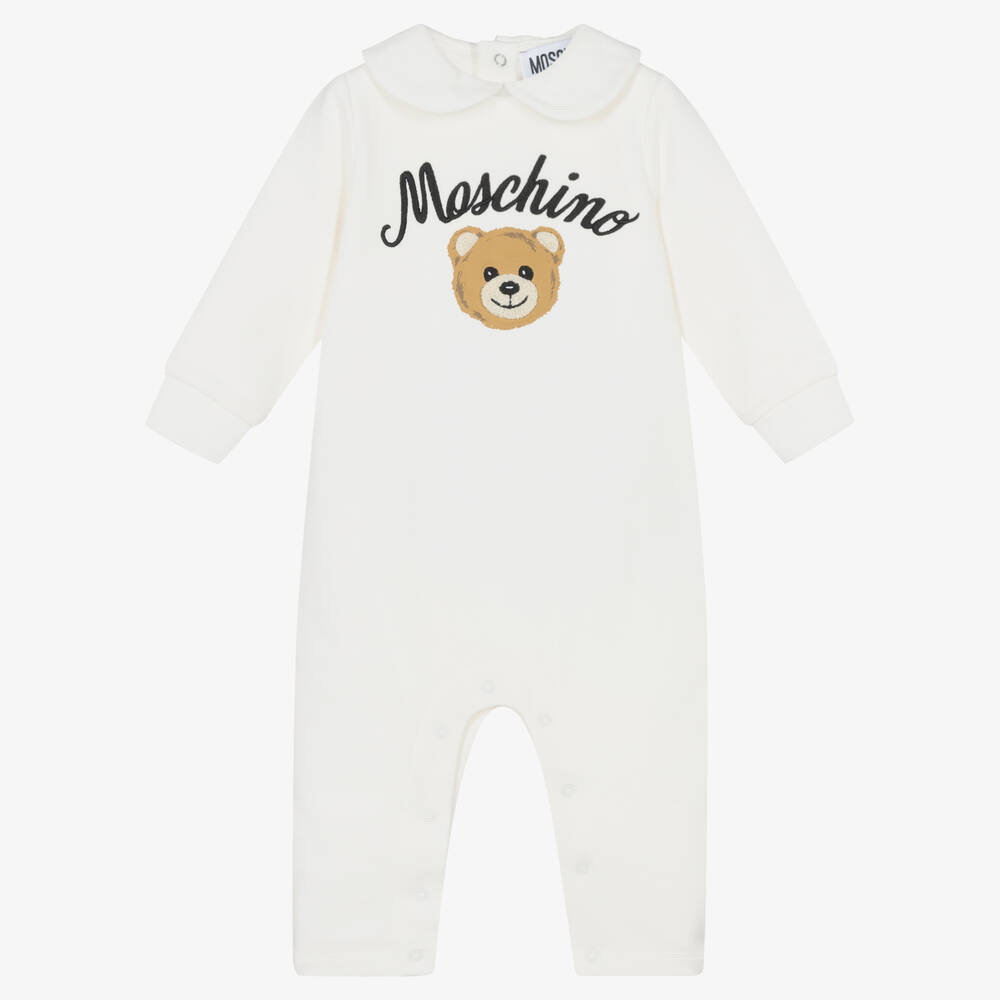 Moschino Малыши-Кремовый хлопковый комбинезон с медвежонком | Childrensalon Outlet