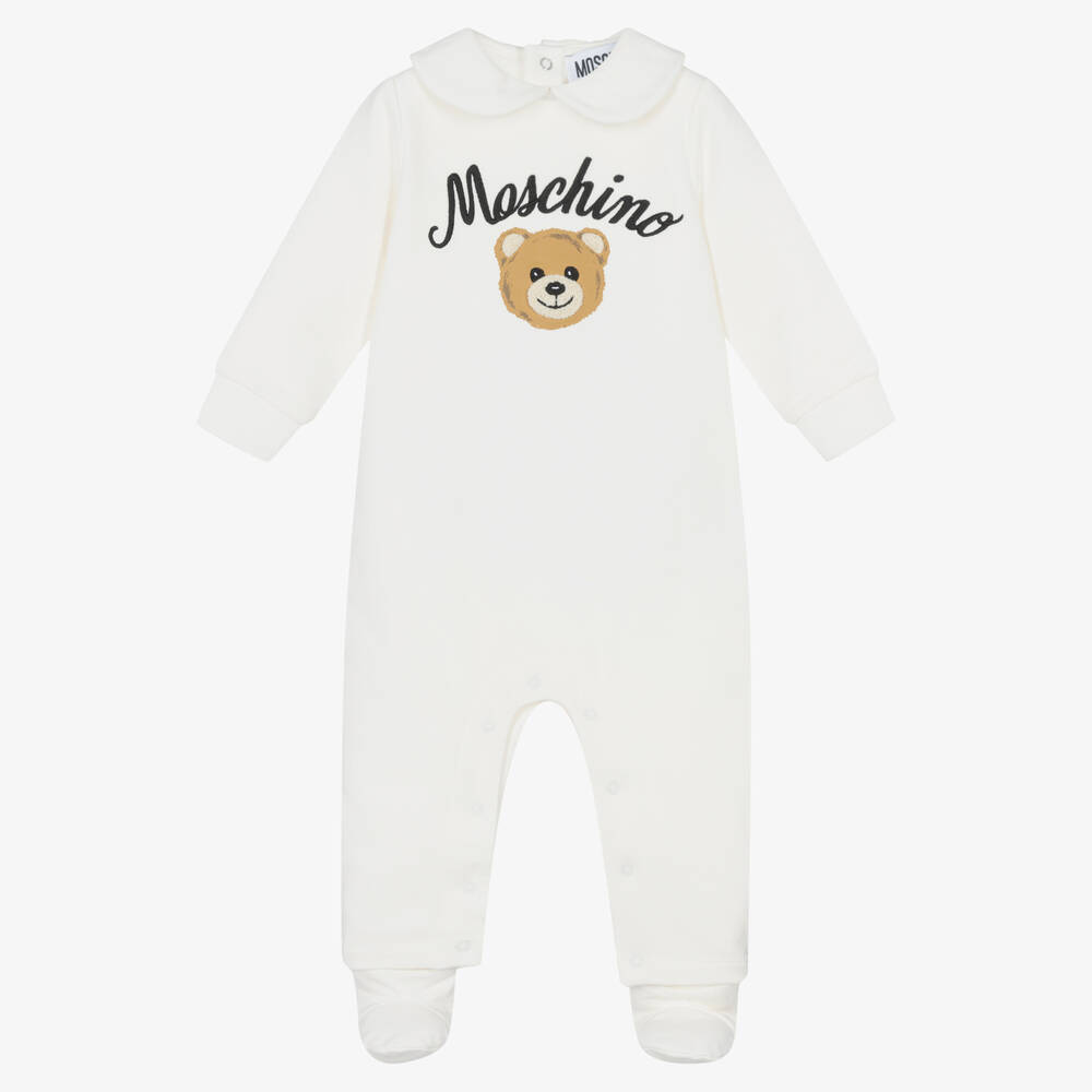 Moschino Малыши-Кремовый хлопковый комбинезон с медвежонком | Childrensalon Outlet
