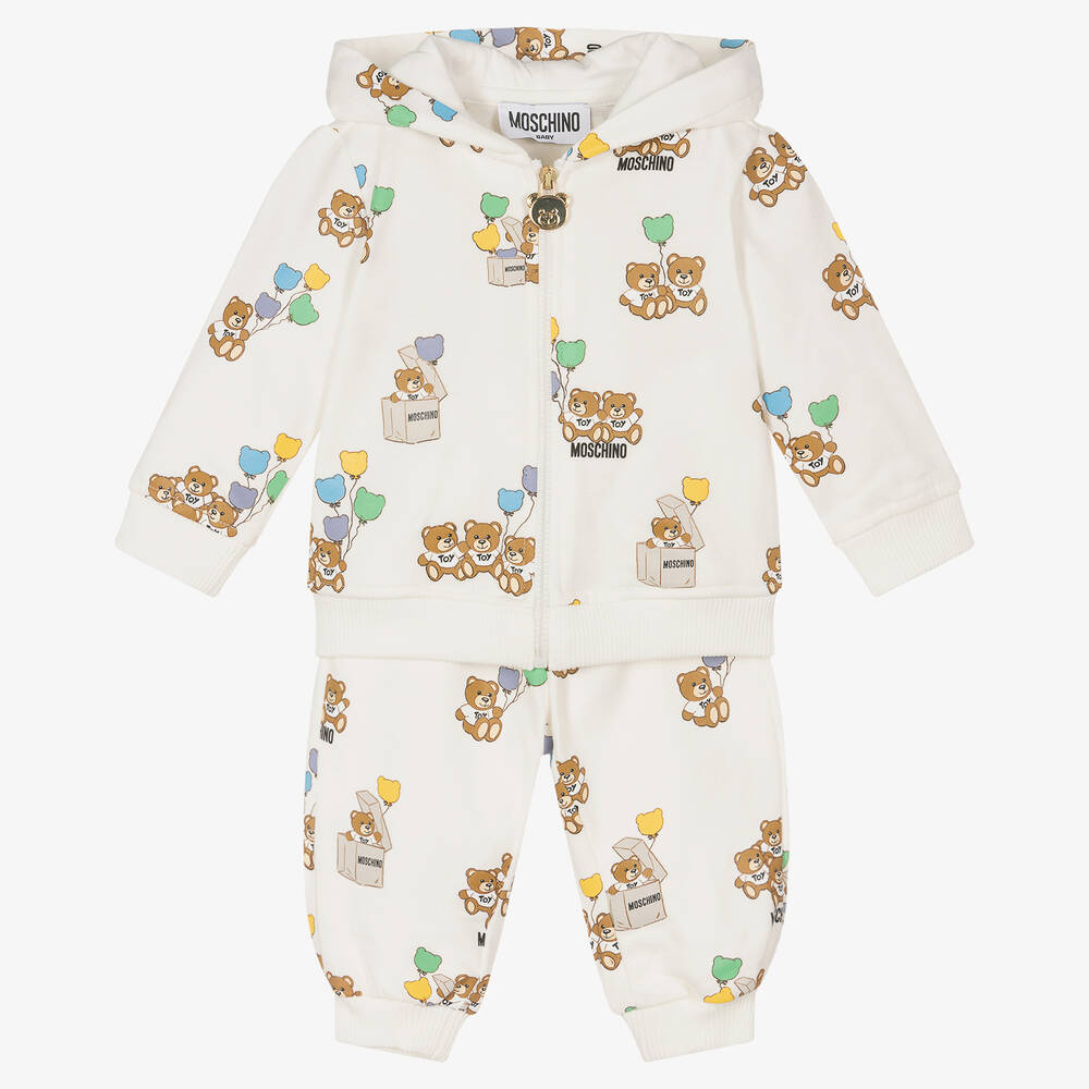 Moschino Baby - بدلة رياضية بطبعة تيدي بير قطن لون عاجي للأطفال | Childrensalon