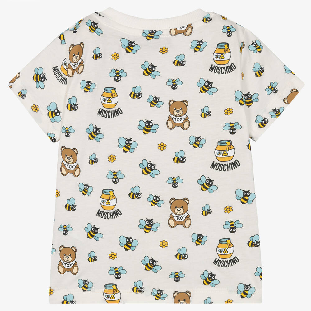 Moschino Малыши-Кремовая футболка с медвежатами и пчелами | Childrensalon Outlet