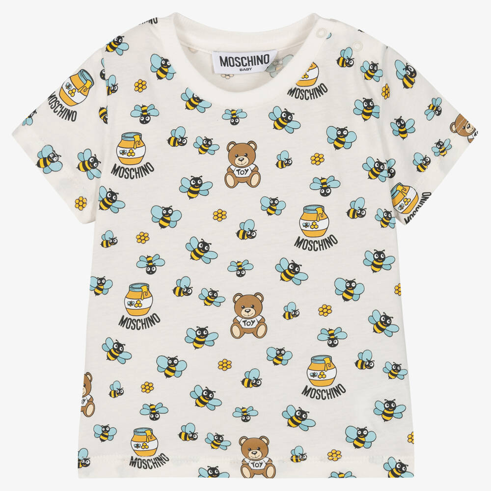 Moschino Baby - Teddy & Bienen T-Shirt in Elfenbein | Childrensalon