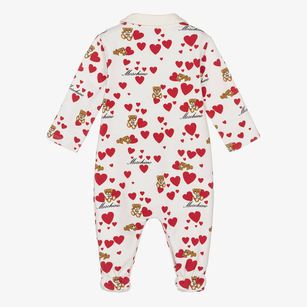Moschino Baby-أفرول بيبي غرو بطبعة قلوب وتيدي بير قطن لون عاجي للمولودات | Childrensalon Outlet