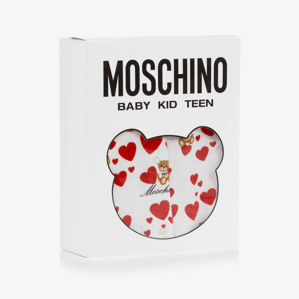 Moschino Baby-أفرول بيبي غرو بطبعة قلوب وتيدي بير قطن لون عاجي للمولودات | Childrensalon Outlet