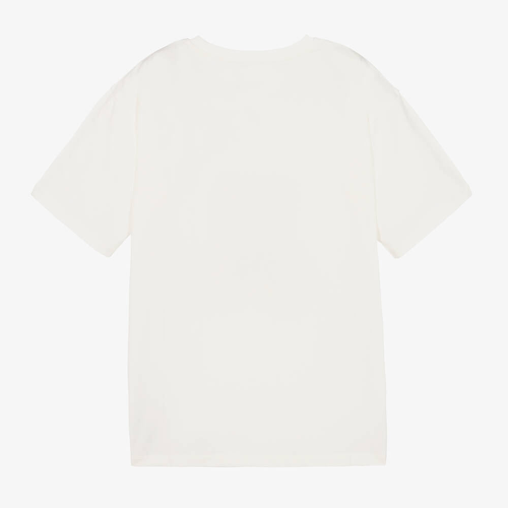 Moschino Kid-Teen-Ivory Cotton Teddy Bear Logo Maxi T-Shirt | Childrensalon Outlet