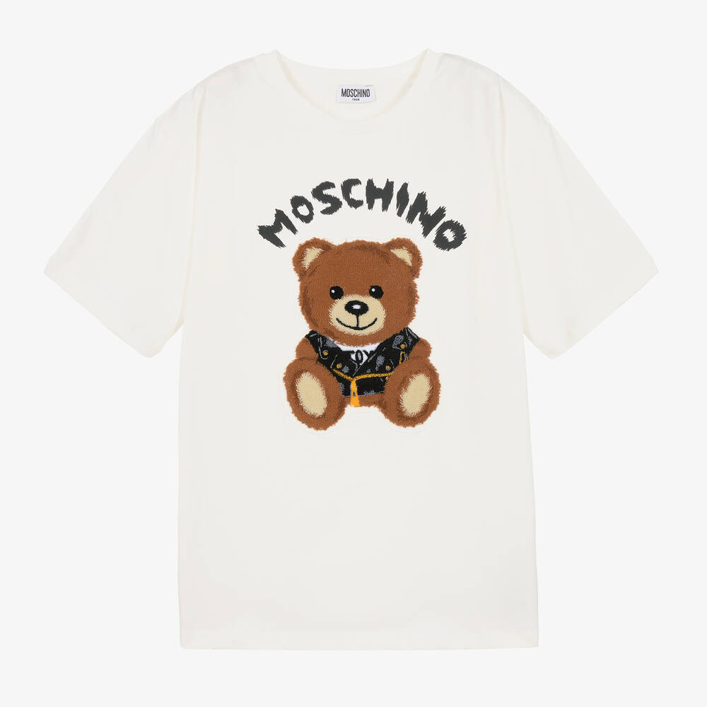 Ivory Cotton Teddy Bear Logo Maxi T Shirt