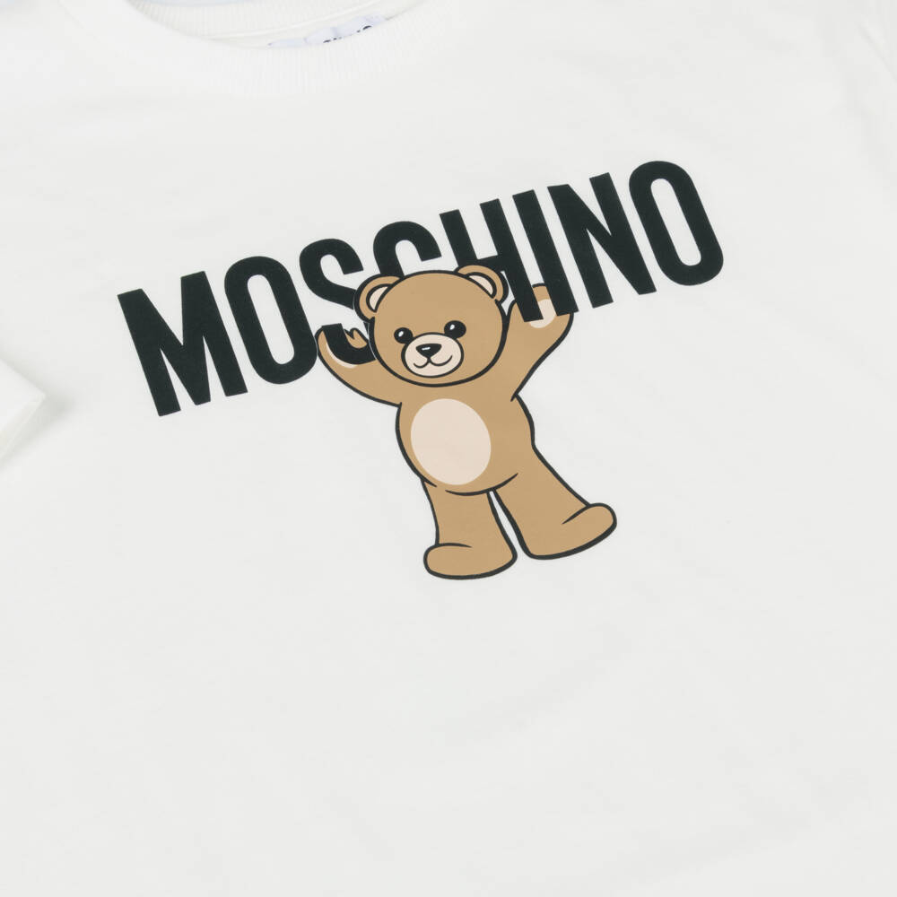 Moschino-Ivory Cotton Teddy Bear Logo Maxi T-Shirt | Childrensalon Outlet