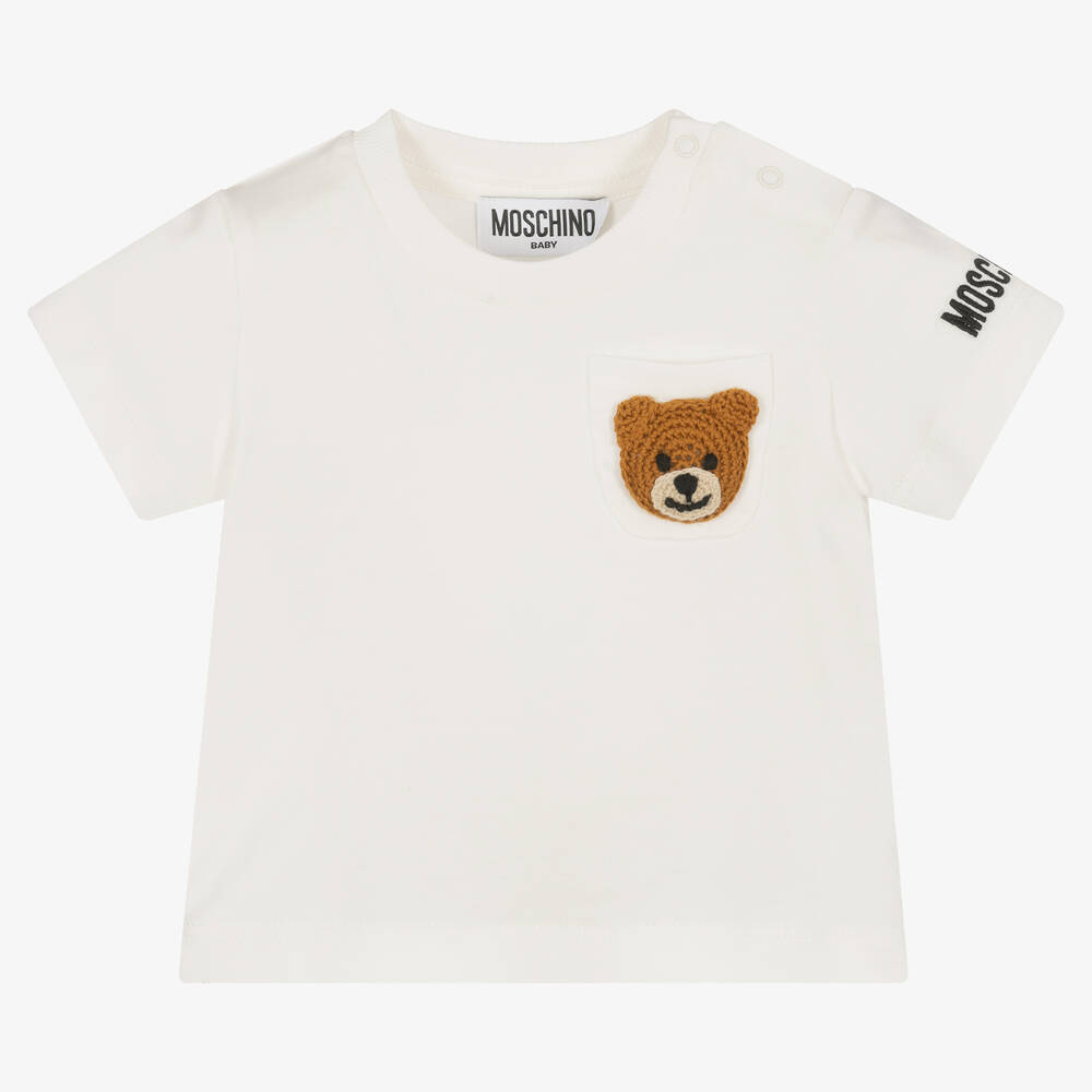 Moschino Baby - Кремовая хлопковая футболка с медвежонком | Childrensalon