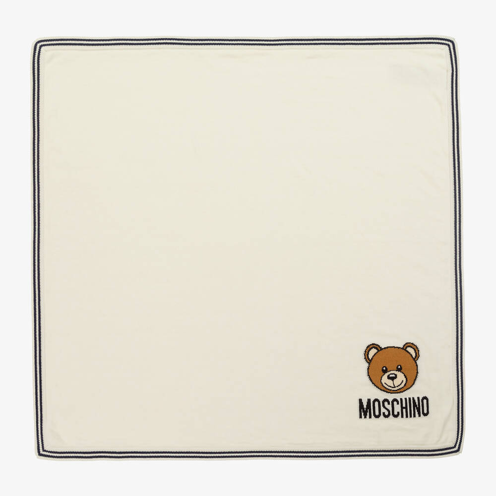 Moschino Baby-Ivory Cotton & Wool Knitted Blanket (80cm) | Childrensalon Outlet