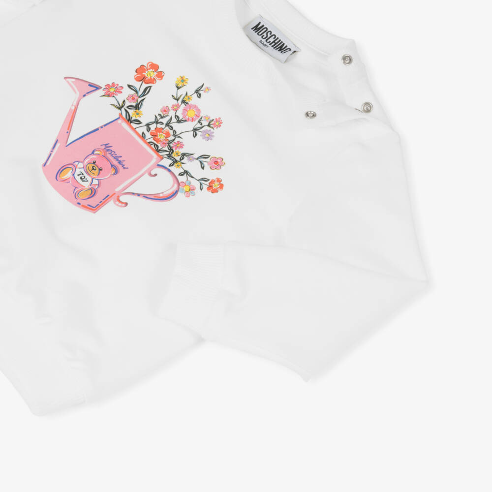 Moschino-Ivory Floral Cotton Girls Top | Childrensalon Outlet