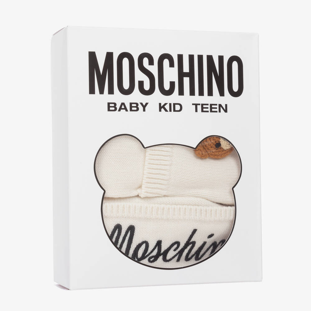 Moschino Kid-Teen-Ivory Knitted Hat & Scarf Gift Set | Childrensalon Outlet