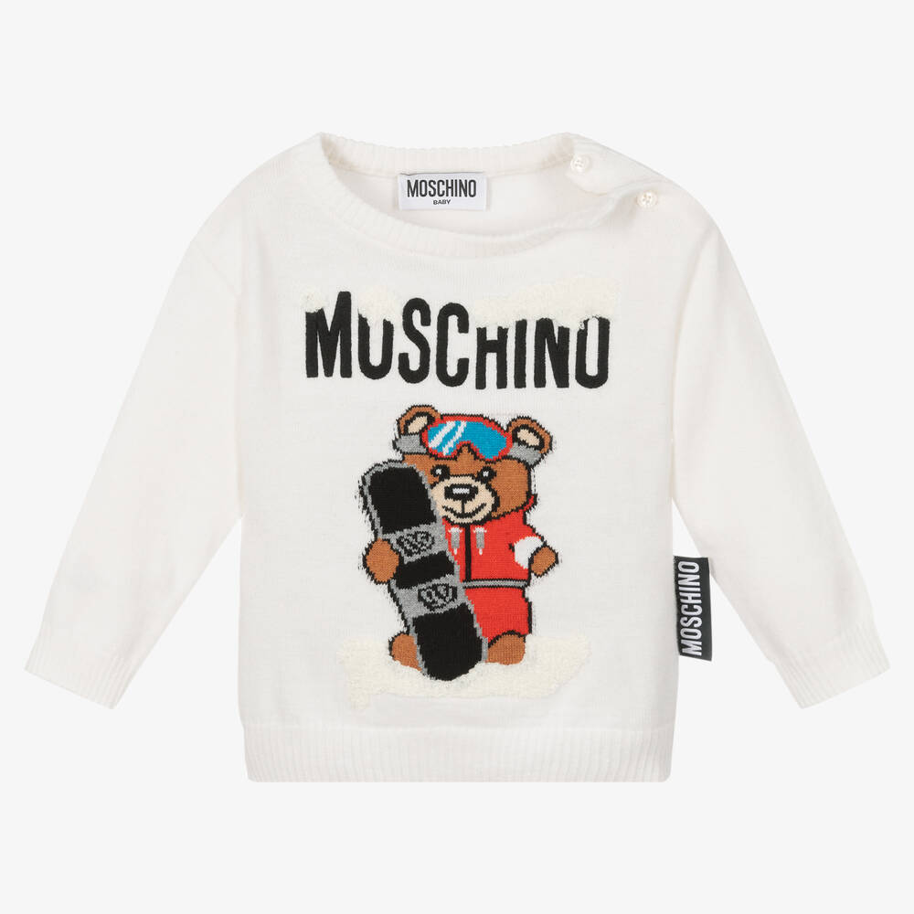 Moschino Baby Pull ivoire en maille Childrensalon Outlet